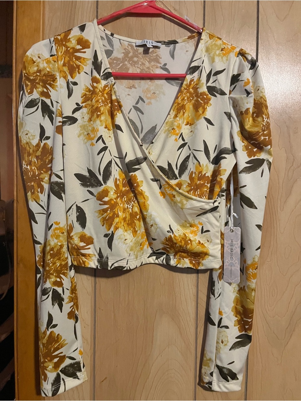iris Yellow Floral Wrap Crop Blouse